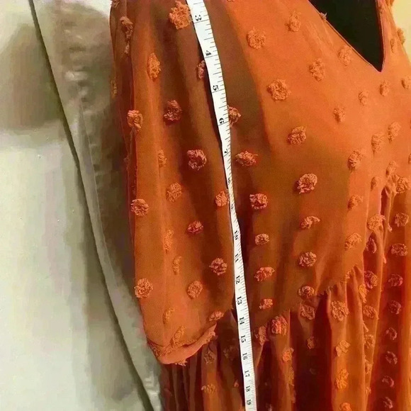 Kirundo Women's Dress Terracotta Pom Texture Sheer Flowy Short Sleeves Lined L - Picture 3 of 7